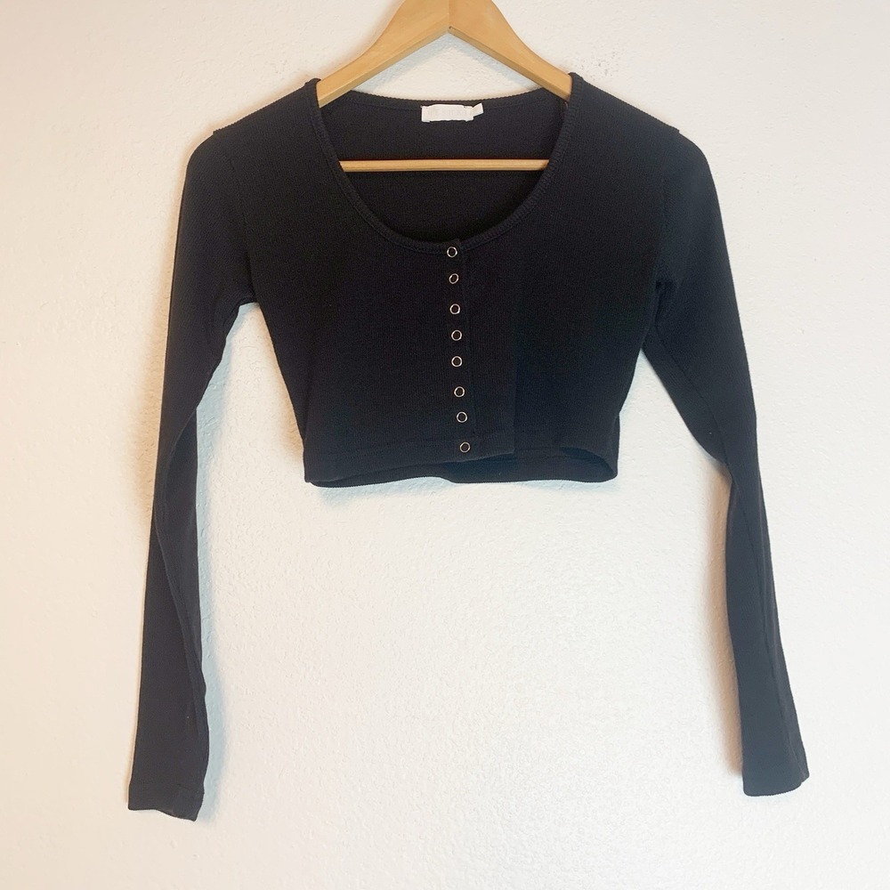 Meshki Top Womens‎ Small Ribbed Crop Snap Button Fitted Minimalist Clean Girl S